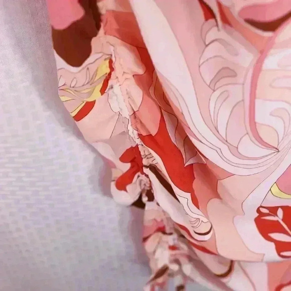 Forever 21+ Size OX Pink leaf print strappy side shirred midi dress - Picture 8 of 16